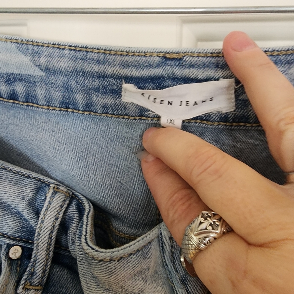 Risen Light Wash Star Highrise Crop Raw Hem Jeans Size 1xl Boho Festival - Picture 9 of 10
